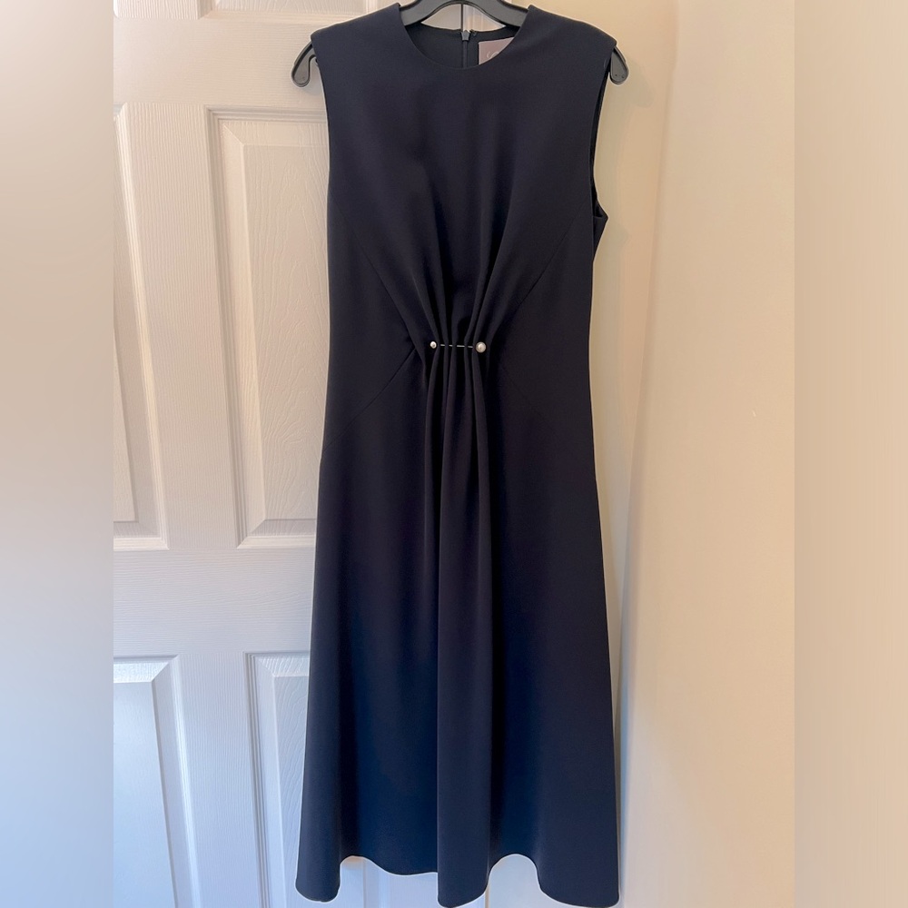 LELA ROSE pleated gem midi dress